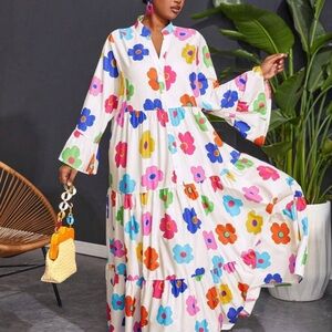 Plus Size Printed Floral Silky Summer Dress